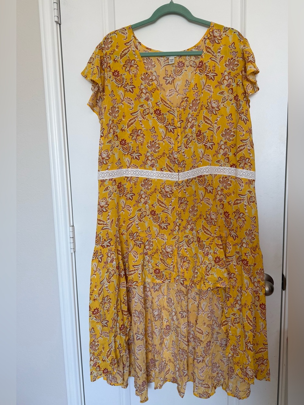 Cato Yellow Floral Print High-Low Tunic Top